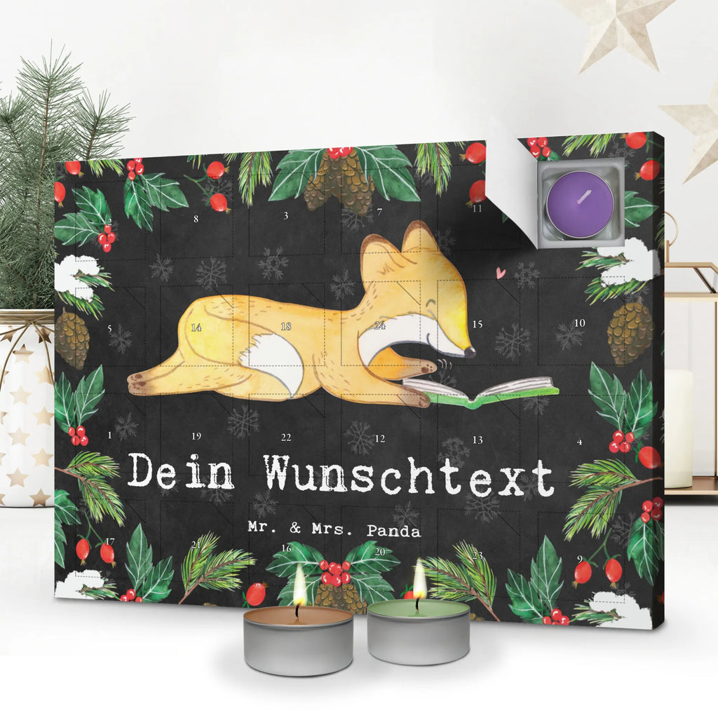 Personalisierter Duftkerzen Adventskalender Fuchs Lesen Personalisierter Duftkerzen Adventskalender, Geschenk, Schenken, Sport, Sportart, Hobby, Danke, Dankeschön, Auszeichnung, Gewinn, Sportler, Bücher lesen, lesen, Bücherwurm