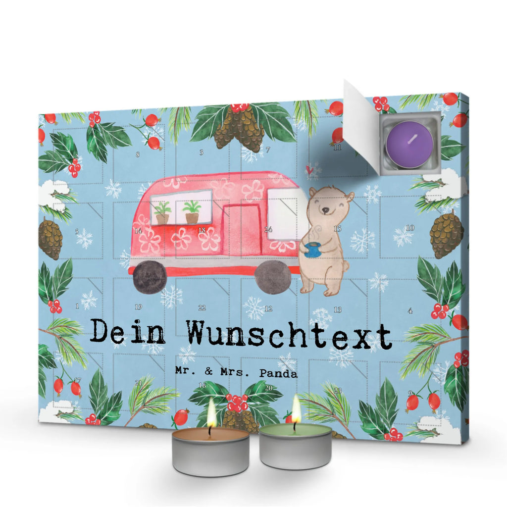 Personalisierter Duftkerzen Adventskalender Bär Camper Personalisierter Duftkerzen Adventskalender, Geschenk, Schenken, Sport, Sportart, Hobby, Danke, Dankeschön, Auszeichnung, Gewinn, Sportler, Zelten, Roadtrip, Wohnmobil, Campingplatz, Urlaub, Campen, Camper