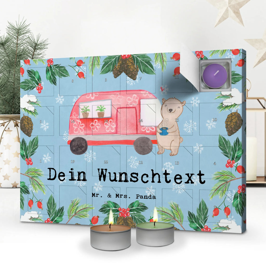 Personalisierter Duftkerzen Adventskalender Bär Camper Personalisierter Duftkerzen Adventskalender, Geschenk, Schenken, Sport, Sportart, Hobby, Danke, Dankeschön, Auszeichnung, Gewinn, Sportler, Zelten, Roadtrip, Wohnmobil, Campingplatz, Urlaub, Campen, Camper