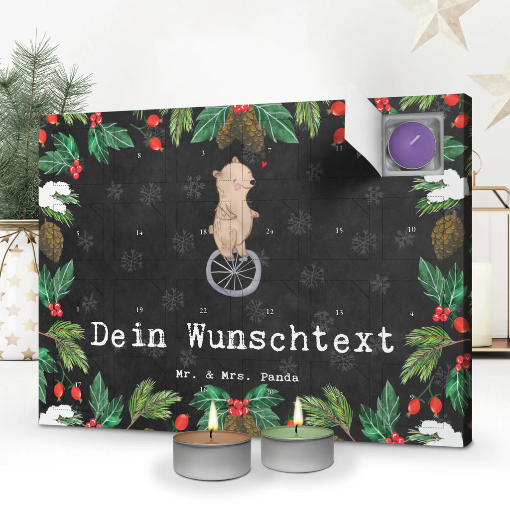 Personalisierter Duftkerzen Adventskalender Bär Einrad fahren Personalisierter Duftkerzen Adventskalender, Geschenk, Schenken, Sport, Sportart, Hobby, Danke, Dankeschön, Auszeichnung, Gewinn, Sportler, Einrad fahren