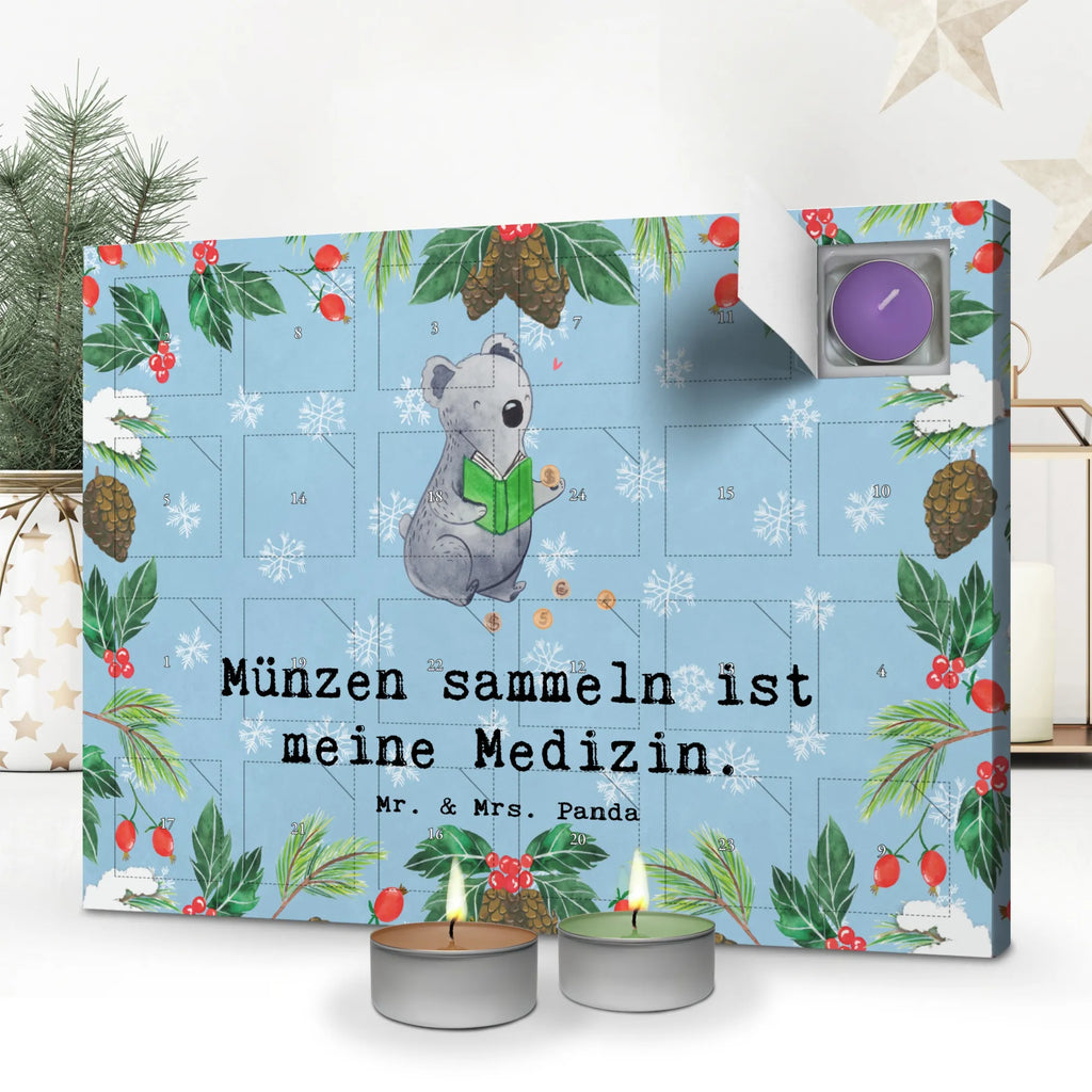 Scented candle advent calendar Koala bear collect coins Gift, sport, hobby, giving, thank you, award, profit, athlete, Collecting coins, numismatics, coins from all over the world