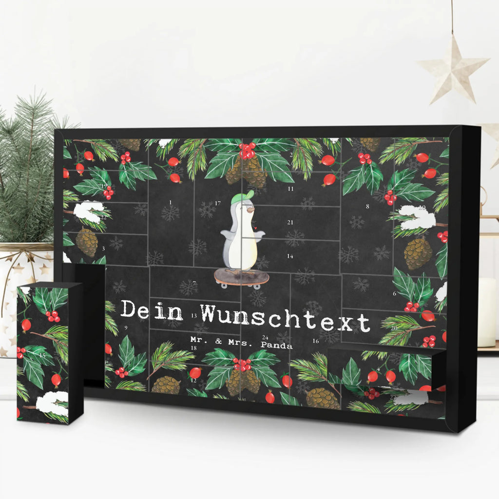 Personalisierter Befüllbarer Adventskalender Pinguin Skateboarden Adventskalender Zum Selbst Befüllen, Befüllbarer Adventskalender, Geschenk, Schenken, Sport, Sportart, Hobby, Danke, Dankeschön, Auszeichnung, Gewinn, Sportler, Skateboarden, Skateplatz, Skaten, Skateboard, Skateboard fahren