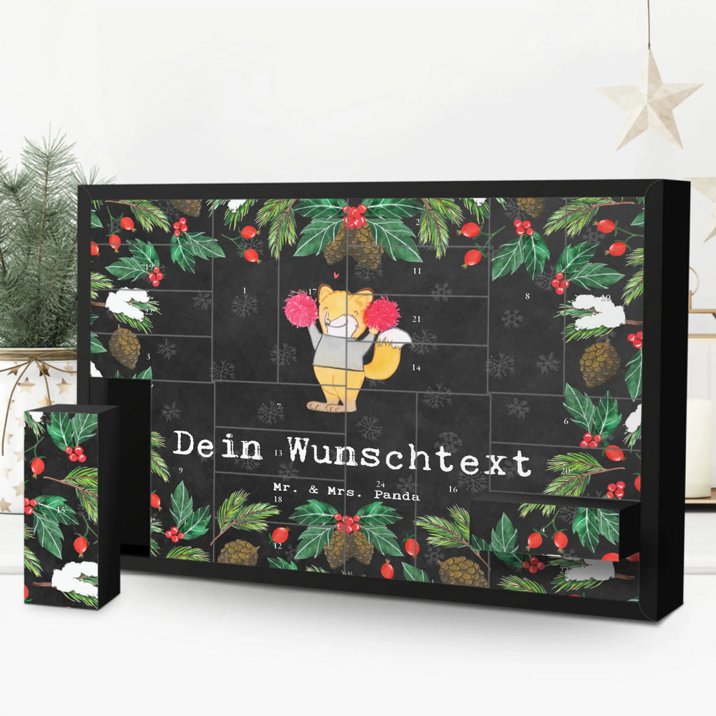 Personalisierter Befüllbarer Adventskalender Fuchs Cheerleader Adventskalender Zum Selbst Befüllen, Befüllbarer Adventskalender, Geschenk, Schenken, Sport, Sportart, Hobby, Danke, Dankeschön, Auszeichnung, Gewinn, Sportler, Cheerleader, Turniere, Turn Club, Cheerleading, Turnen