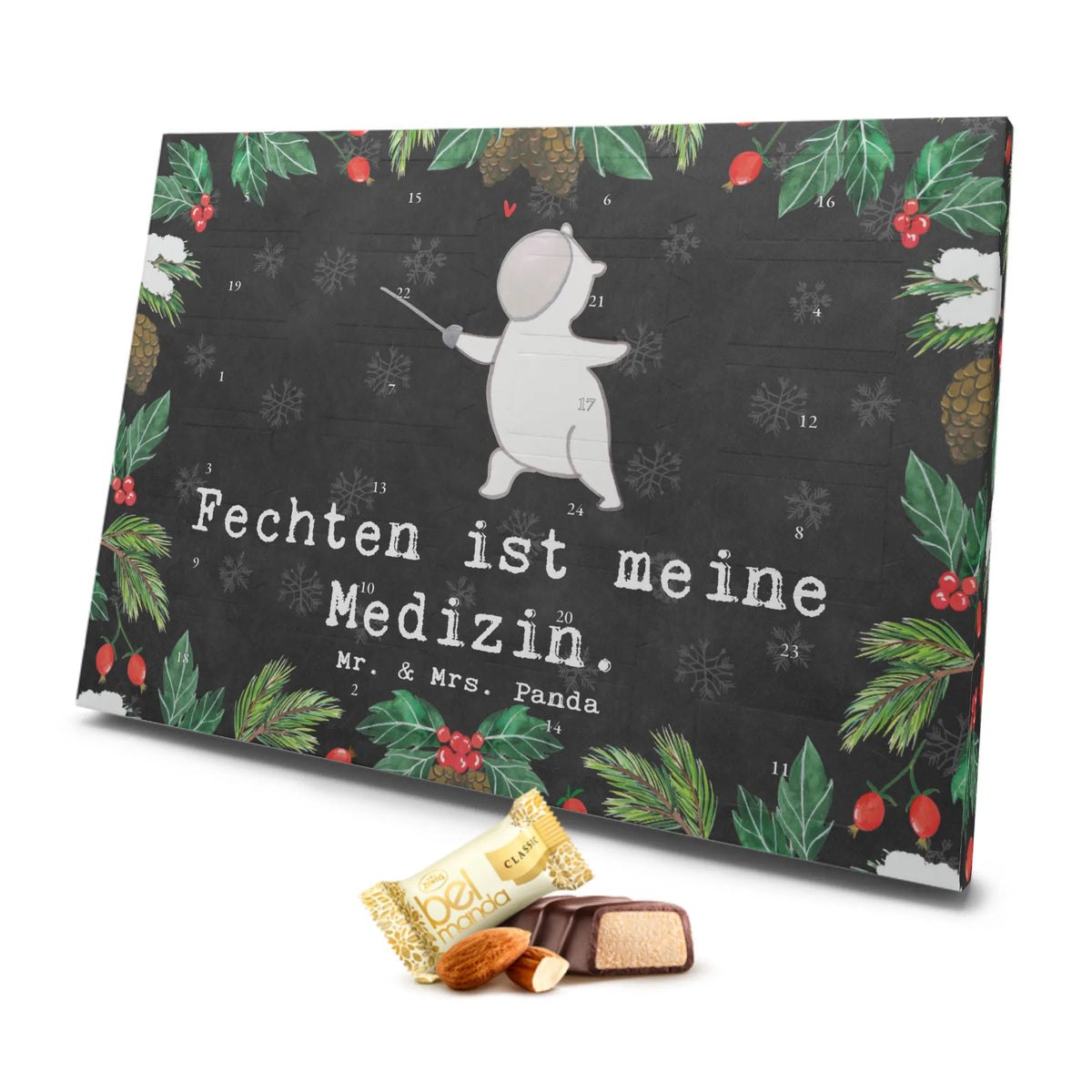 Marzipan Adventskalender Panda Fechten Marzipan Adventskalender, Geschenk, Sport, Sportart, Hobby, Schenken, Danke, Dankeschön, Auszeichnung, Gewinn, Sportler, Fechter Bund, Fecht Verein, Fechten, Fecht Club