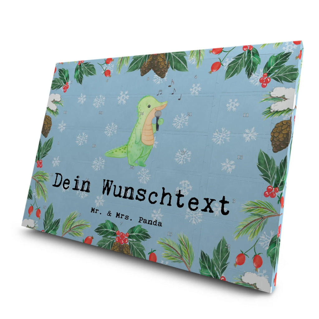 Personalisierter Tee Adventskalender Krokodil Singen Personalisierter Tee Adventskalender, Geschenk, Schenken, Sport, Sportart, Hobby, Danke, Dankeschön, Auszeichnung, Gewinn, Sportler, Singen, Band, Hobbysänger, Live Auftritt, Gesang
