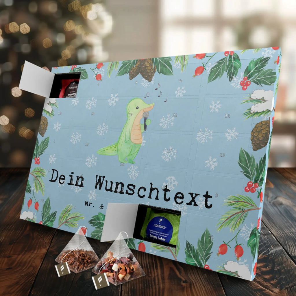 Personalisierter Tee Adventskalender Krokodil Singen Personalisierter Tee Adventskalender, Geschenk, Schenken, Sport, Sportart, Hobby, Danke, Dankeschön, Auszeichnung, Gewinn, Sportler, Singen, Band, Hobbysänger, Live Auftritt, Gesang