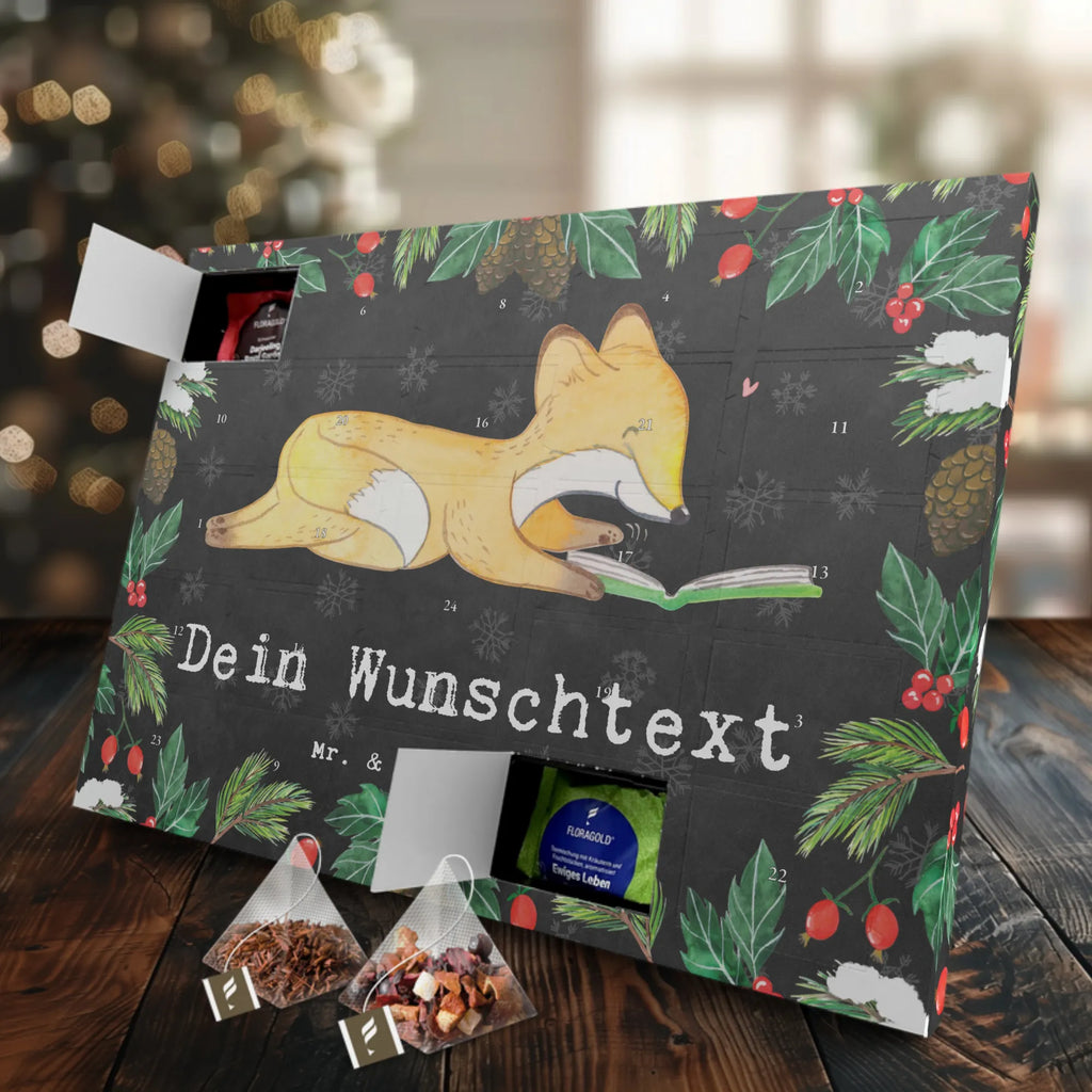 Personalisierter Tee Adventskalender Fuchs Lesen Personalisierter Tee Adventskalender, Geschenk, Schenken, Sport, Sportart, Hobby, Danke, Dankeschön, Auszeichnung, Gewinn, Sportler, Bücher lesen, lesen, Bücherwurm
