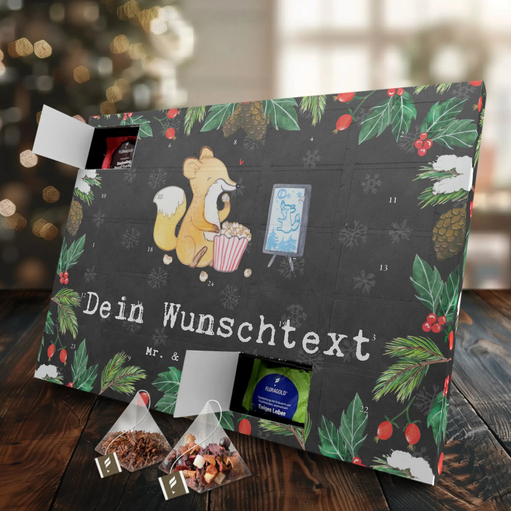 Personalisierter Tee Adventskalender Fuchs Filme gucken Personalisierter Tee Adventskalender, Geschenk, Schenken, Sport, Sportart, Hobby, Danke, Dankeschön, Auszeichnung, Gewinn, Sportler, TV, Filmabend, Filme Gucken, Fernsehen, Kino