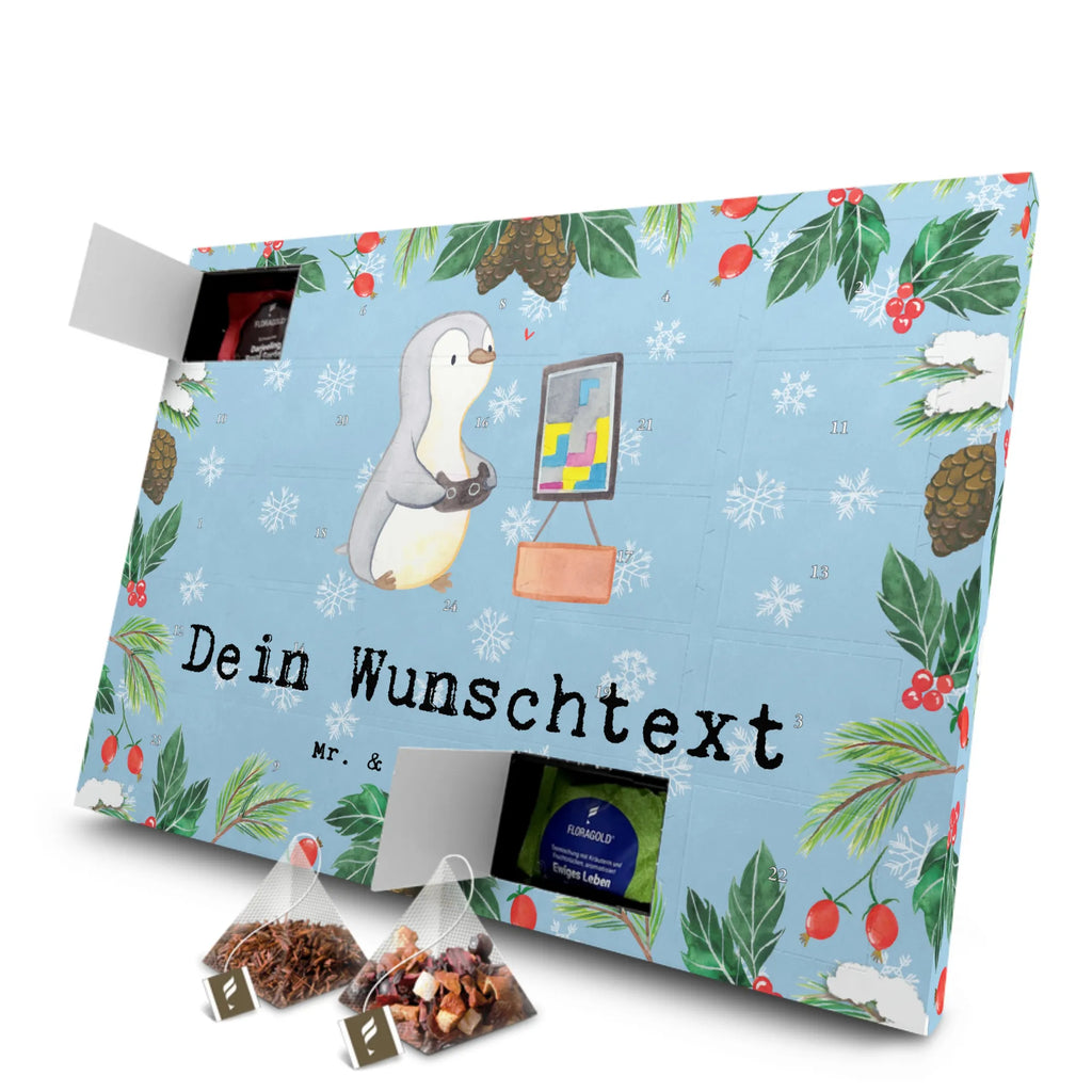 Personalisierter Tee Adventskalender Pinguin Zocken Personalisierter Tee Adventskalender, Geschenk, Schenken, Sport, Sportart, Hobby, Danke, Dankeschön, Auszeichnung, Gewinn, Sportler, Gaming, Videospiele, Zocken, Videogames