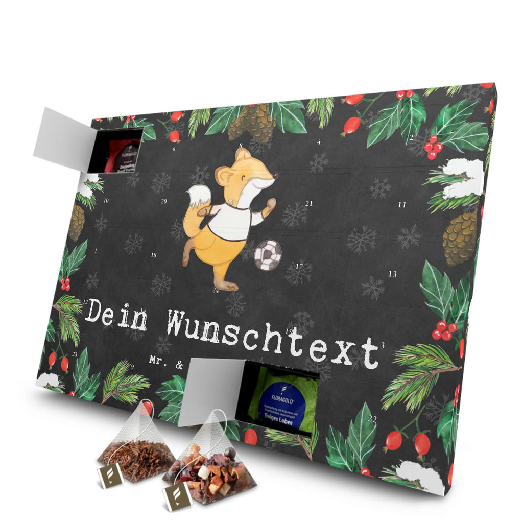 Personalisierter Tee Adventskalender Fuchs Fußball spielen Personalisierter Tee Adventskalender, Geschenk, Schenken, Sport, Sportart, Hobby, Danke, Dankeschön, Auszeichnung, Gewinn, Sportler, Soccer, Bolzplatz, Fußballer, Fußball, Fußballerin, Bolzen