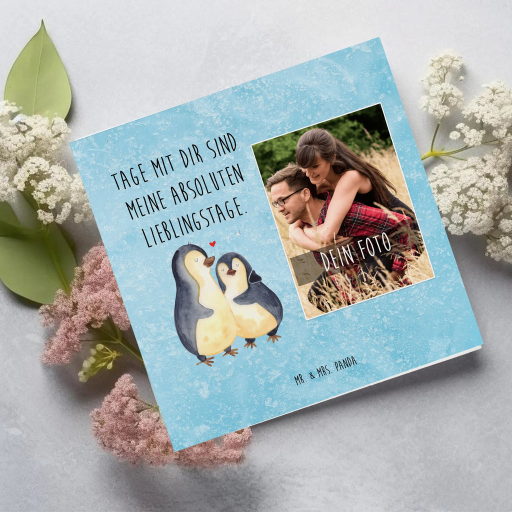 Personalized Photo Deluxe Card Penguin embrace Personalisierte Foto Grußkarte, Pinguin, Liebe, Liebespaar, Liebesbeweis, Liebesgeschenk, Verlobung, Jahrestag, Hochzeitstag, Hochzeit, Hochzeitsgeschenk