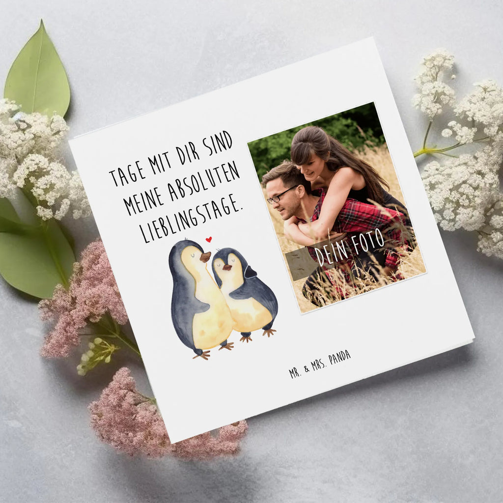 Personalized Photo Deluxe Card Penguin embrace Personalisierte Foto Grußkarte, Pinguin, Liebe, Liebespaar, Liebesbeweis, Liebesgeschenk, Verlobung, Jahrestag, Hochzeitstag, Hochzeit, Hochzeitsgeschenk
