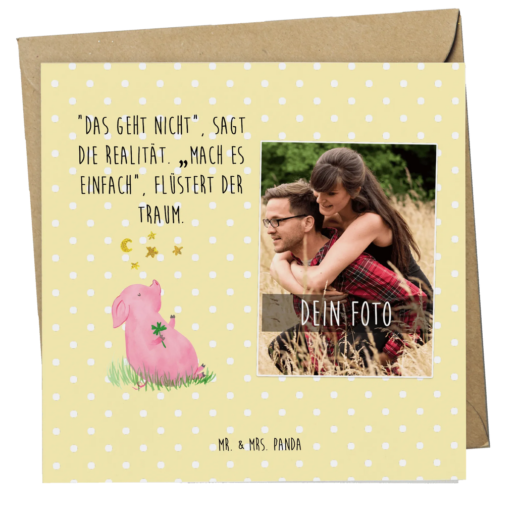 Personalized Photo Deluxe Card Pig Luck Personalisierte Foto Grußkarte, Tiermotive, Gute Laune, lustige Sprüche, Tiere, Glücksschwein. Glück, Schwein, Schweinchen, Sterne, Sernchen, Ziele, Träume, Motivation, Glücksbringer