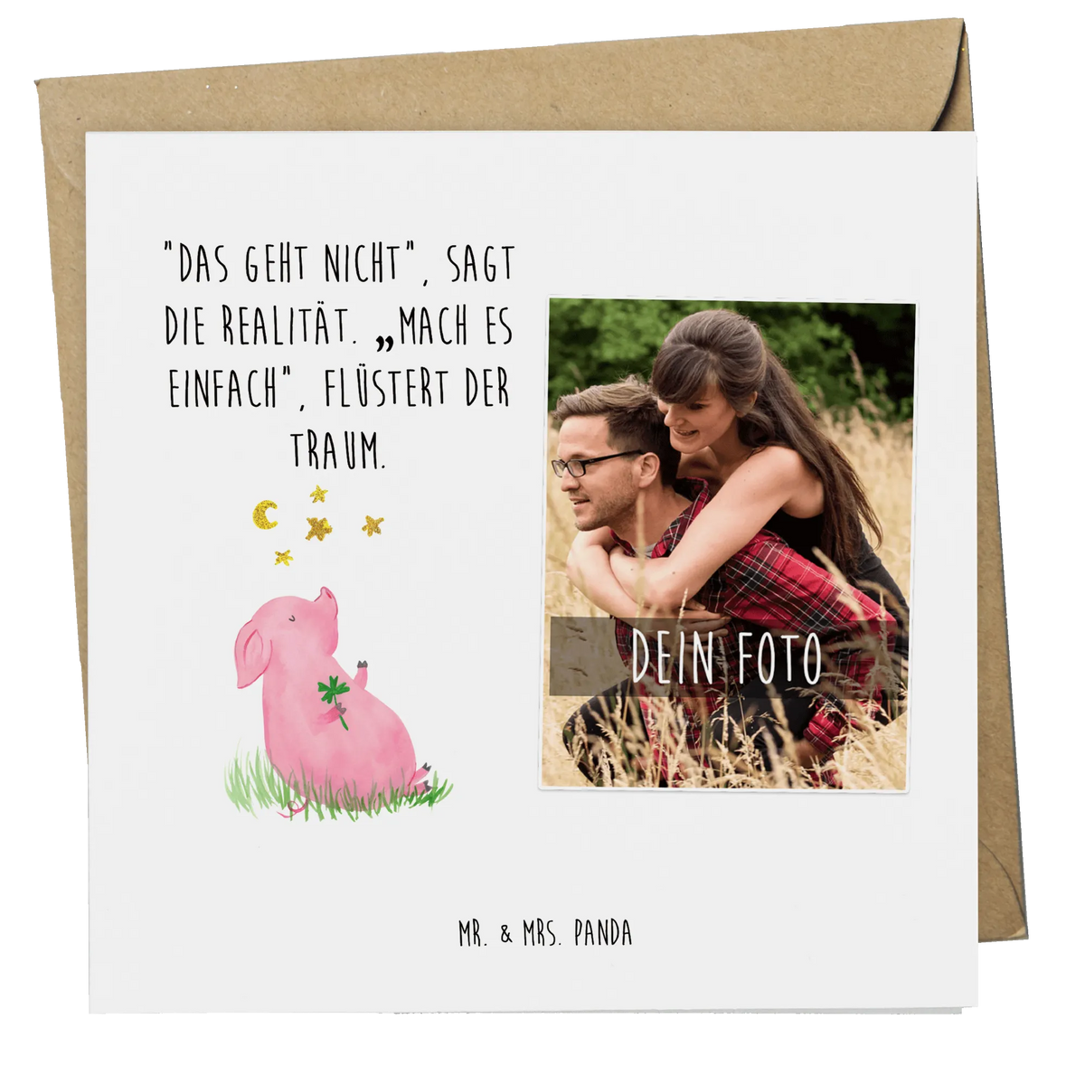 Personalisierte Foto Deluxe Karte Schwein Glück Fotokarte, Personalisierte Foto Grußkarte, Lustige Sprüche, Tiere, Tiermotive, Gute Laune, Sterne, Träume, Schwein, Glücksbringer, Sernchen, Motivation, Schweinchen, Ziele, Glücksschwein. Glück