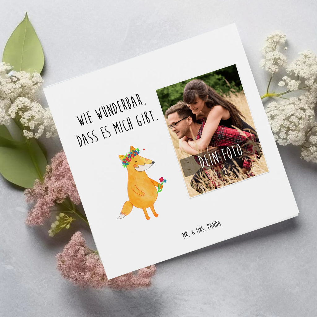 Personalized Photo Deluxe Card Fox Flower Personalisierte Foto Grußkarte, Fuchs, Fuchsmädchen, Selbstliebe, Fox, Freundinnen, ich, Blumen, Motivation, Füchse, Liebe, Freundin, Blumenmädchen, Blume, Freude, Liebesbeweis, mich