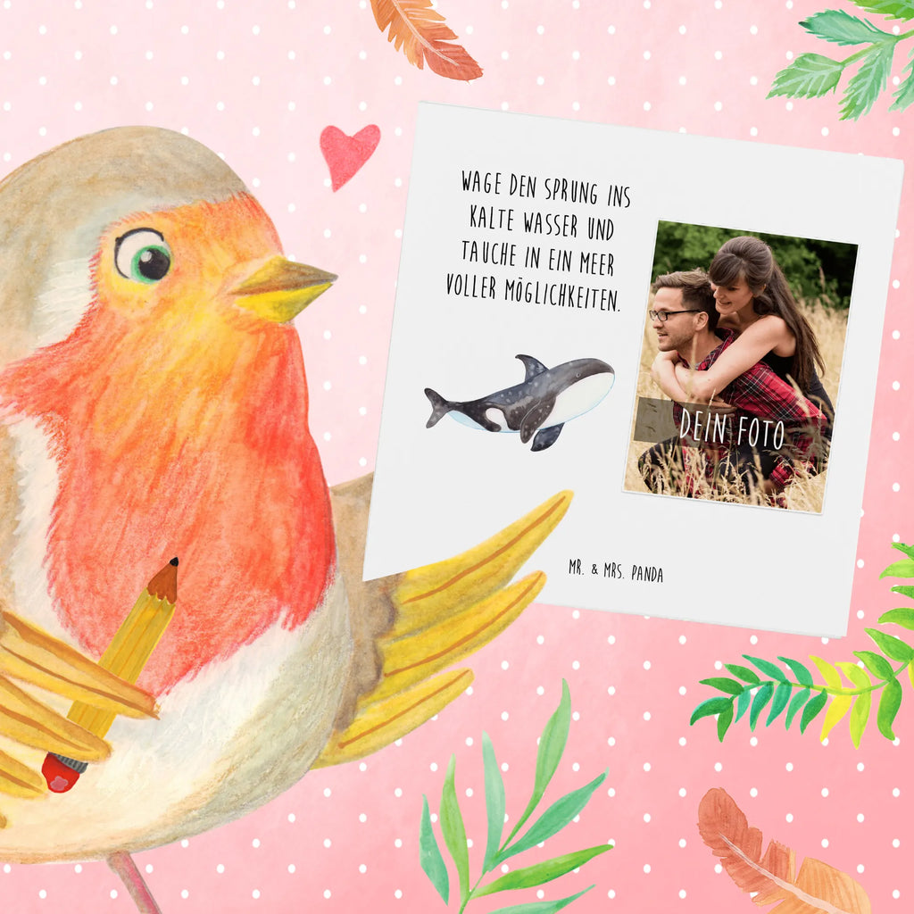 Personalized Photo Deluxe Card Orca Personalisierte Foto Grußkarte, Meerestiere, Meer, Urlaub, Orca, Killerwal, Möglichkeiten, Selbstliebe, Wal, Motivation, Startup, Arbeit, Neustart, Orcas, Büro