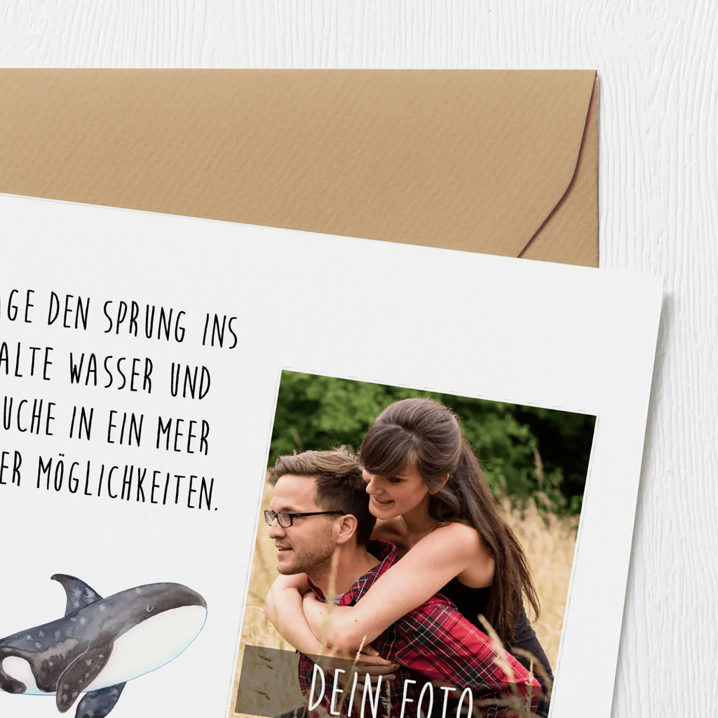 Personalized Photo Deluxe Card Orca Personalisierte Foto Grußkarte, Meerestiere, Meer, Urlaub, Orca, Killerwal, Möglichkeiten, Selbstliebe, Wal, Motivation, Startup, Arbeit, Neustart, Orcas, Büro