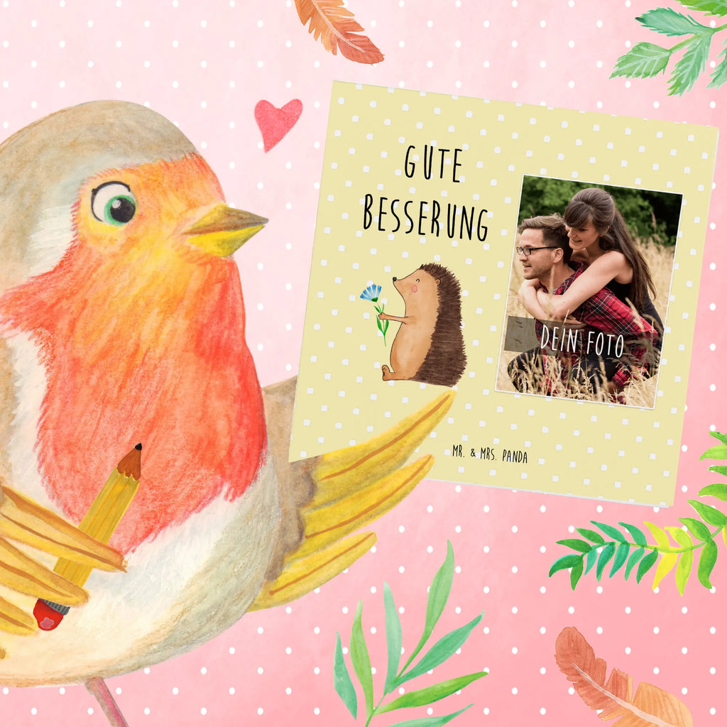 Personalized Photo Deluxe Card Hedgehog Flower Personalisierte Foto Grußkarte, Tiermotive, Gute Laune, lustige Sprüche, Tiere, Igel, Gute Besserung, Genesungswünsche, Krankheit, Krankenhaus, krank, Besuch