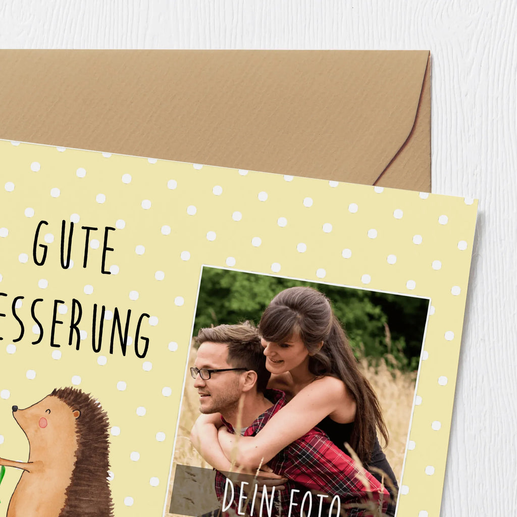 Personalized Photo Deluxe Card Hedgehog Flower Personalisierte Foto Grußkarte, Tiermotive, Gute Laune, lustige Sprüche, Tiere, Igel, Gute Besserung, Genesungswünsche, Krankheit, Krankenhaus, krank, Besuch