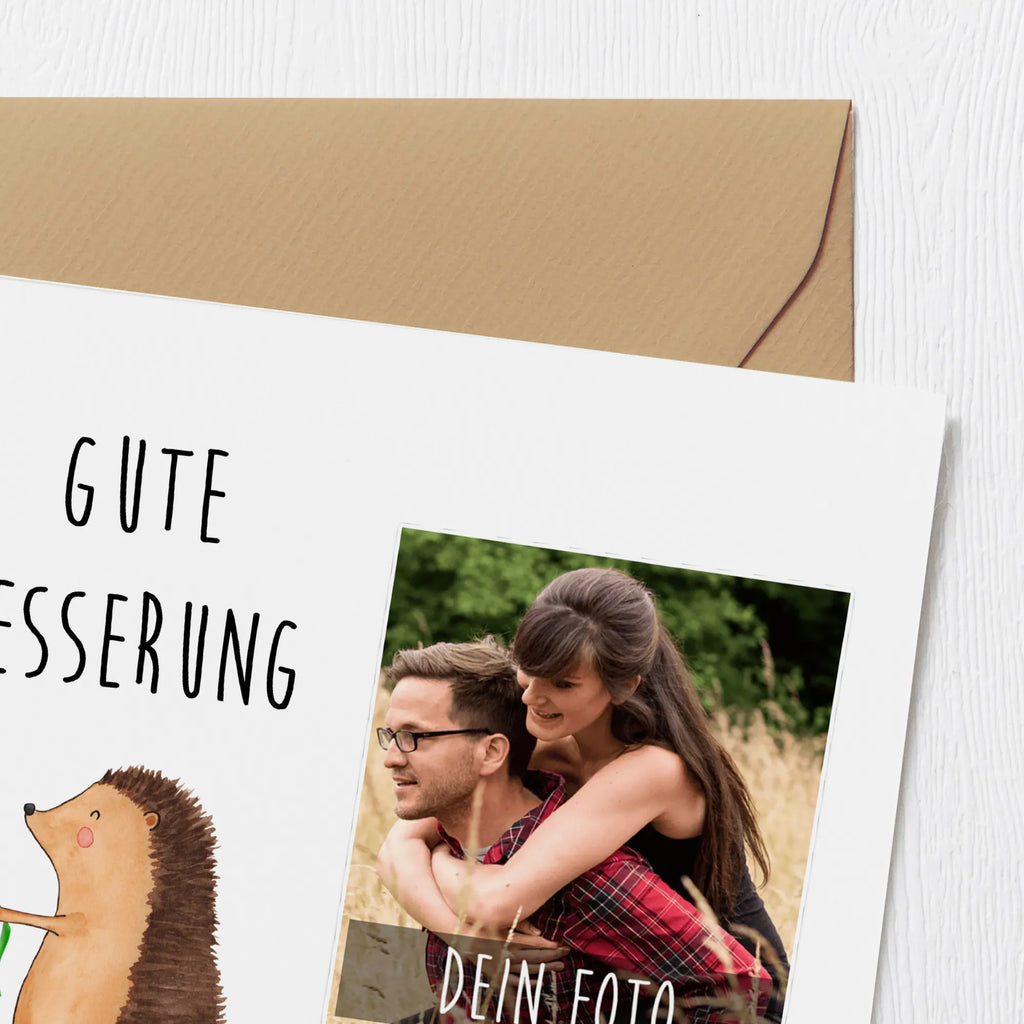 Personalized Photo Deluxe Card Hedgehog Flower Personalisierte Foto Grußkarte, Tiermotive, Gute Laune, lustige Sprüche, Tiere, Igel, Gute Besserung, Genesungswünsche, Krankheit, Krankenhaus, krank, Besuch