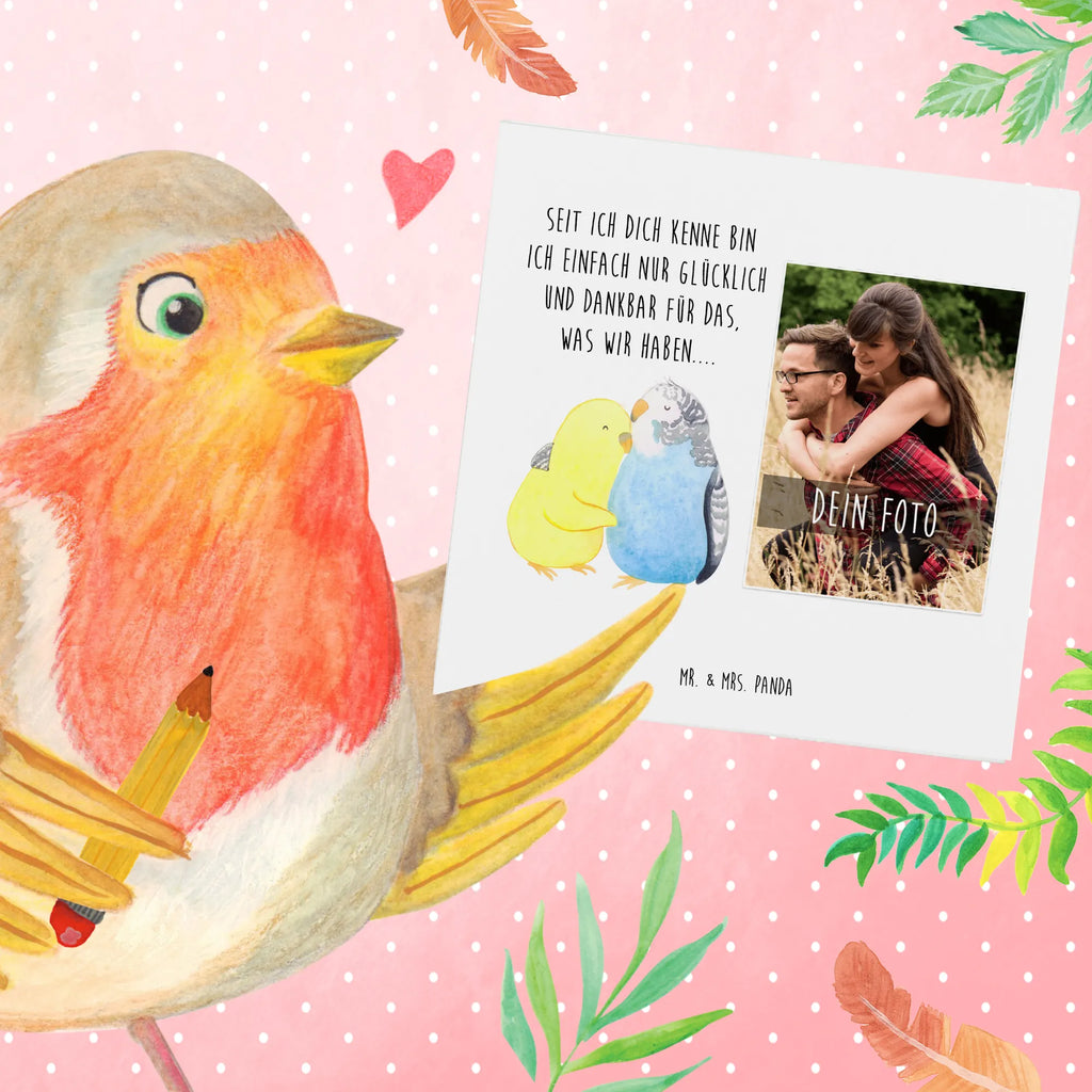 Personalisierte Foto Deluxe Karte Wellensittich Liebe Personalisierte Foto Grußkarte, Liebe, Partner, Freund, Freundin, Ehemann, Ehefrau, Heiraten, Verlobung, Heiratsantrag, Liebesgeschenk, Jahrestag, Hocheitstag, Kuscheln, Vögel, Wellensittich, Nähe, Vertrauen