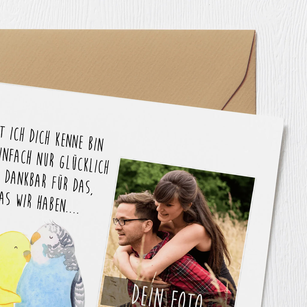 Personalisierte Foto Deluxe Karte Wellensittich Liebe Personalisierte Foto Grußkarte, Liebe, Partner, Freund, Freundin, Ehemann, Ehefrau, Heiraten, Verlobung, Heiratsantrag, Liebesgeschenk, Jahrestag, Hocheitstag, Kuscheln, Vögel, Wellensittich, Nähe, Vertrauen