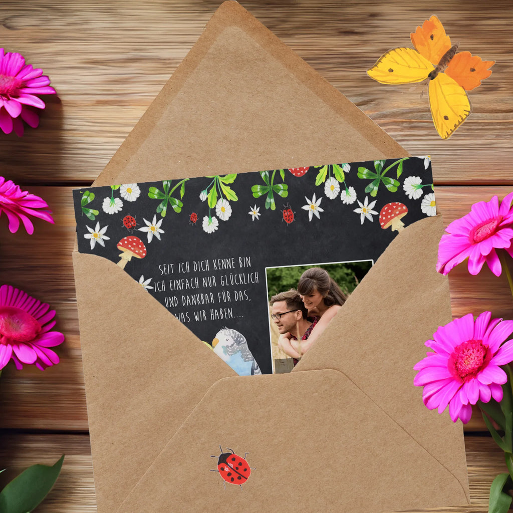 Personalisierte Foto Deluxe Karte Wellensittich Liebe Personalisierte Foto Grußkarte, Liebe, Partner, Freund, Freundin, Ehemann, Ehefrau, Heiraten, Verlobung, Heiratsantrag, Liebesgeschenk, Jahrestag, Hocheitstag, Kuscheln, Vögel, Wellensittich, Nähe, Vertrauen