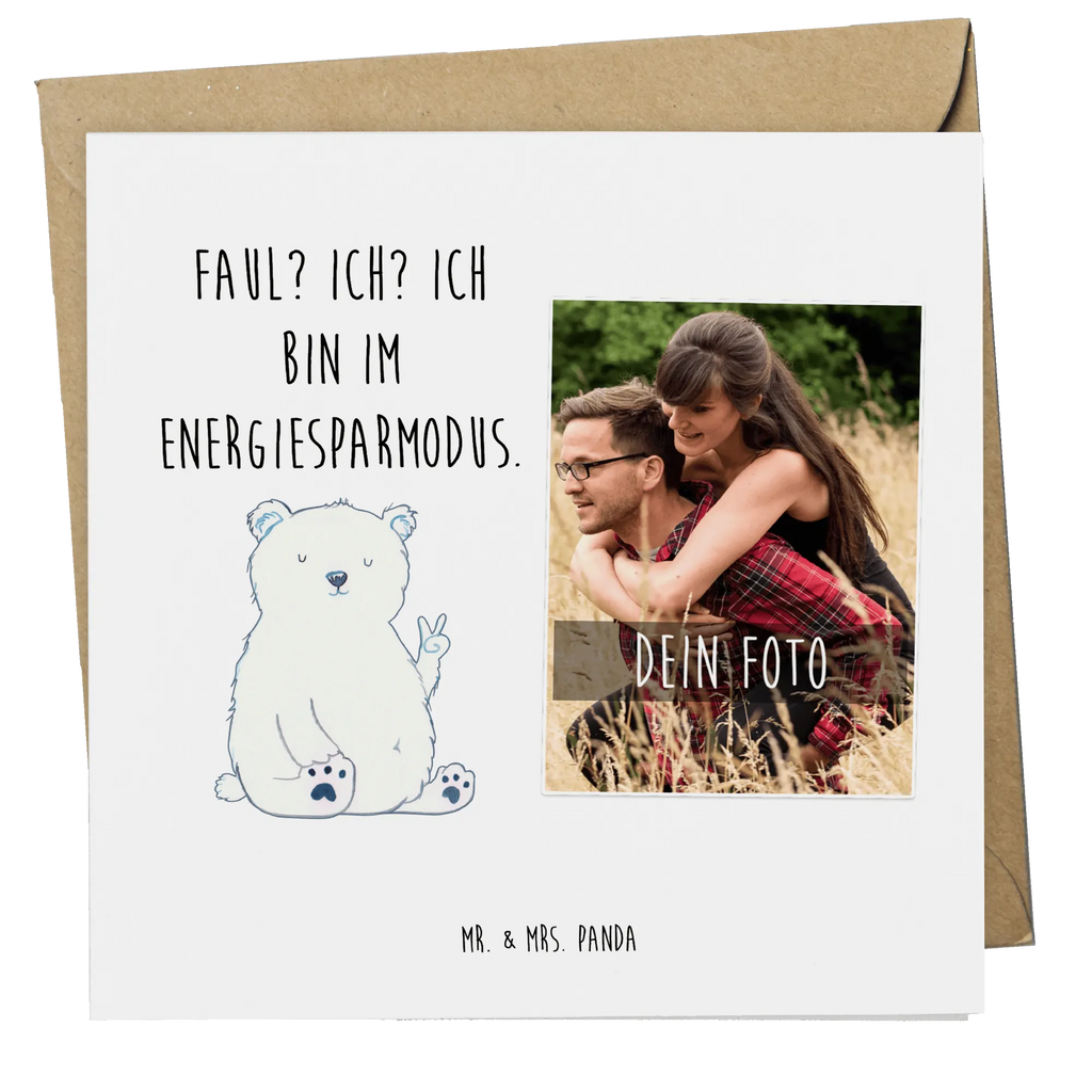 Personalisierte Foto Deluxe Karte Eisbär Faul Personalisierte Foto Grußkarte, Bär, Teddy, Teddybär, Homeoffice, Nordpol, Arbeitsplatz, Entspannen, Eisbär, Arbeit, Bürojob, Büro, Faul, Relaxen