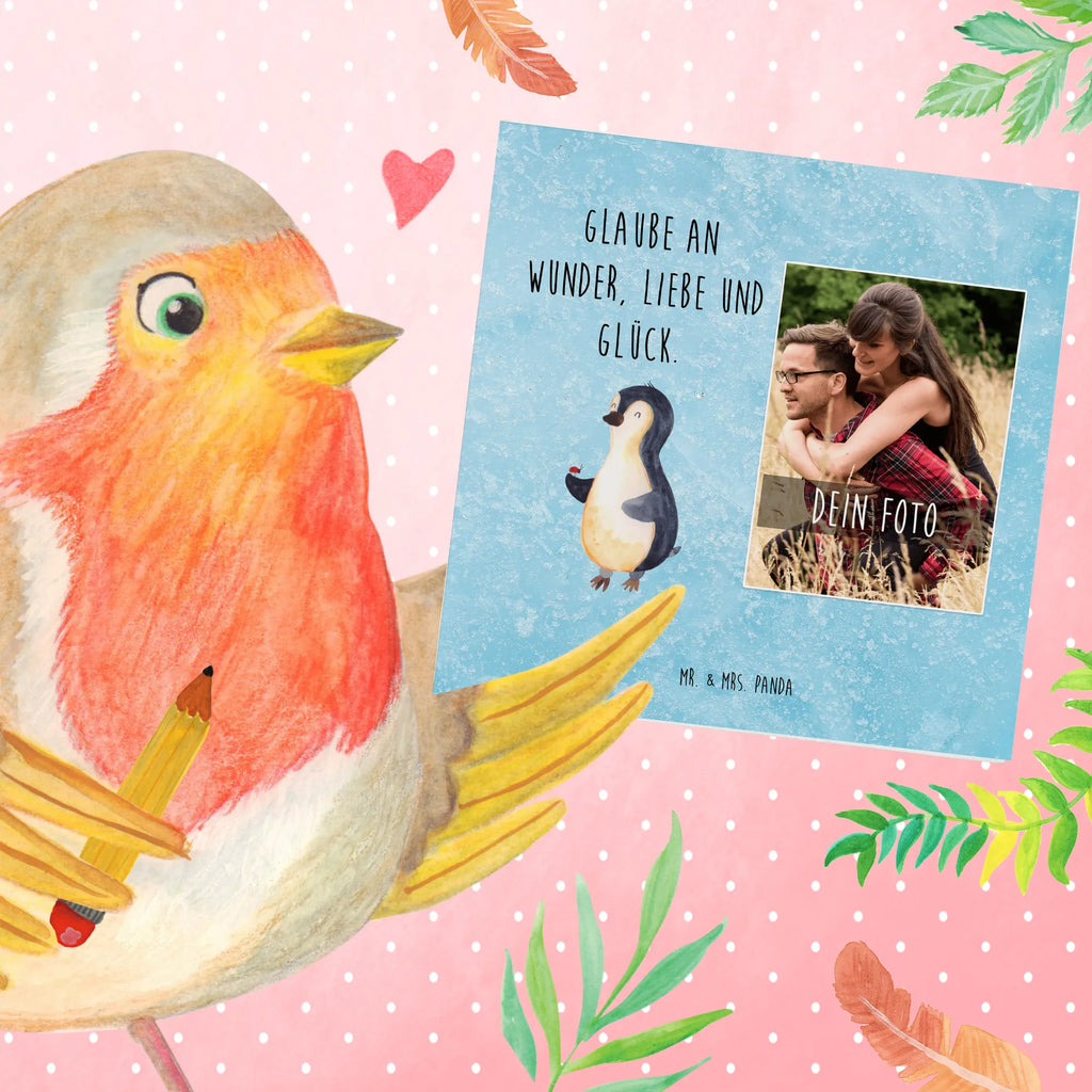 Personalized Photo Deluxe Card Penguin ladybug Personalisierte Foto Grußkarte, Pinguin, Pinguine, Marienkäfer, Liebe, Wunder, Glück, Freude, Lebensfreude