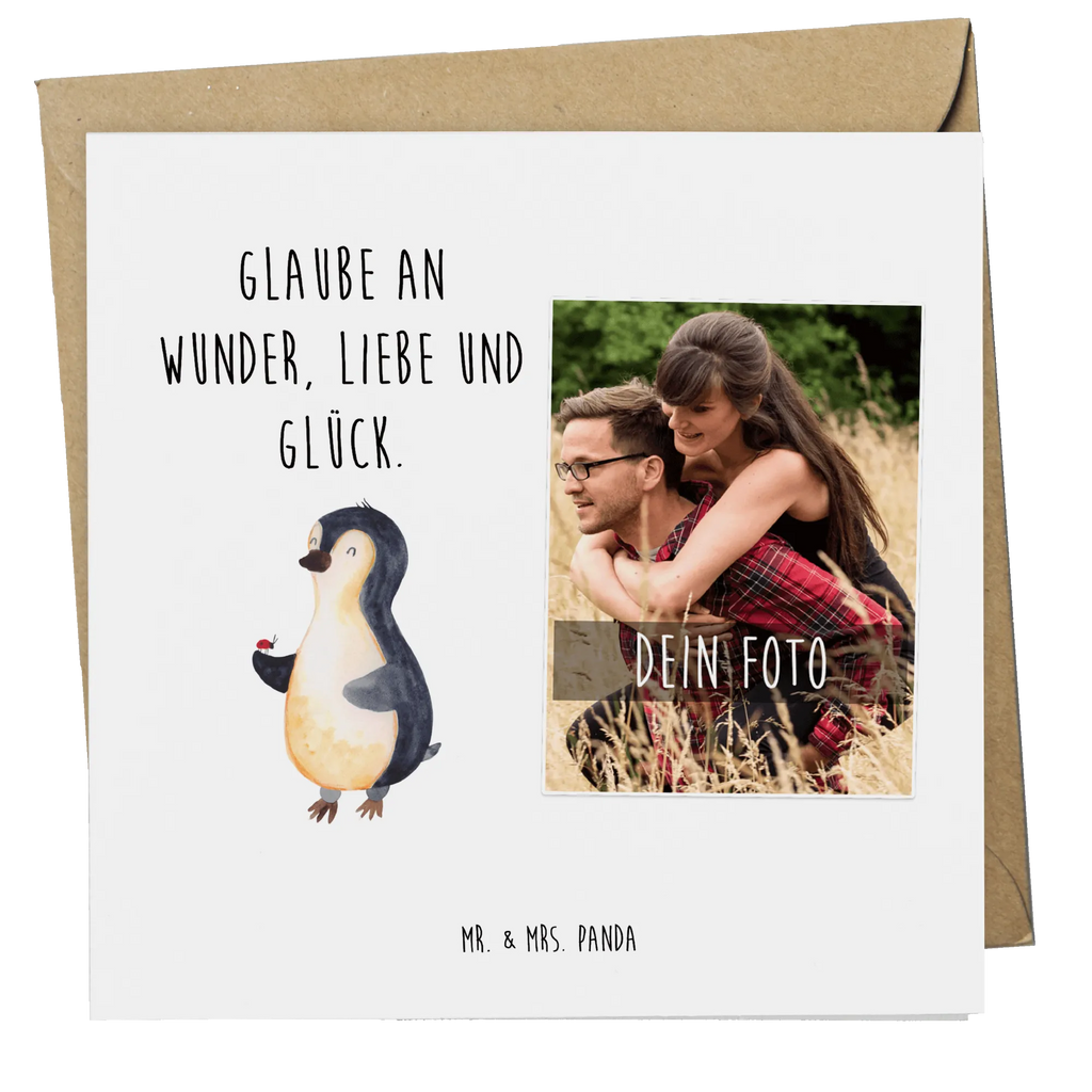 Personalized Photo Deluxe Card Penguin ladybug Personalisierte Foto Grußkarte, Pinguin, Pinguine, Marienkäfer, Liebe, Wunder, Glück, Freude, Lebensfreude