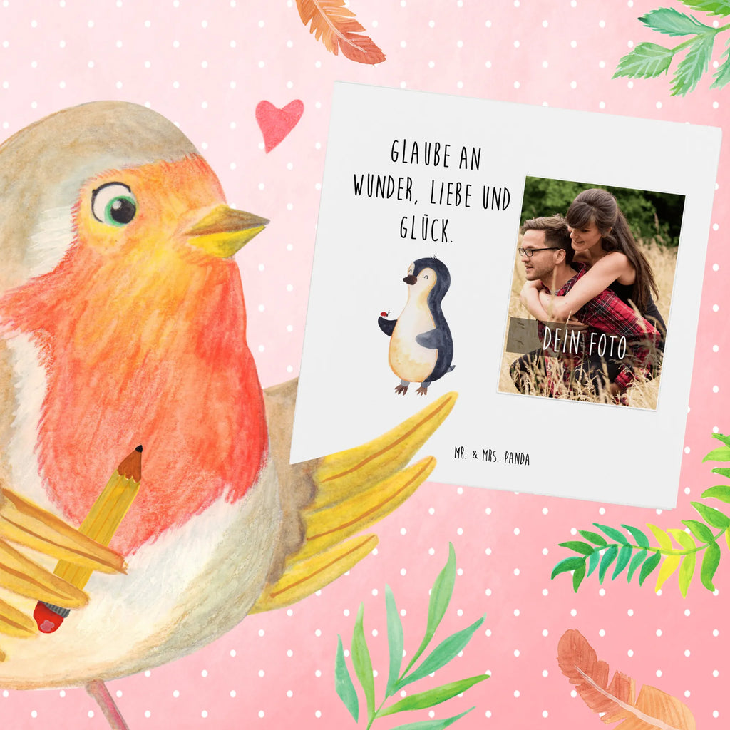 Personalized Photo Deluxe Card Penguin ladybug Personalisierte Foto Grußkarte, Pinguin, Pinguine, Marienkäfer, Liebe, Wunder, Glück, Freude, Lebensfreude