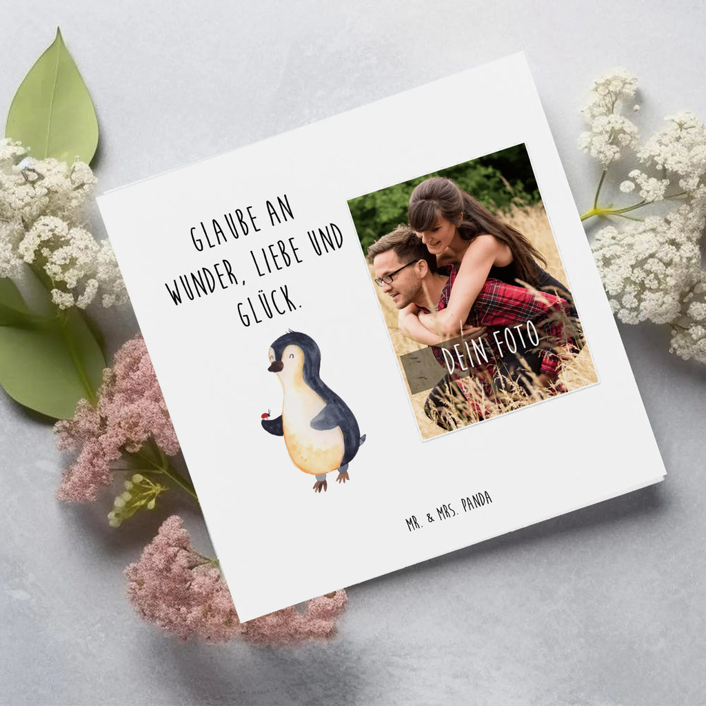 Personalized Photo Deluxe Card Penguin ladybug Personalisierte Foto Grußkarte, Pinguin, Pinguine, Marienkäfer, Liebe, Wunder, Glück, Freude, Lebensfreude