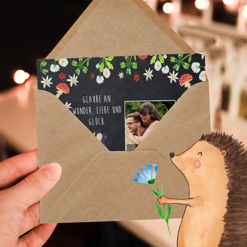 Personalized Photo Deluxe Card Penguin ladybug Personalisierte Foto Grußkarte, Pinguin, Pinguine, Marienkäfer, Liebe, Wunder, Glück, Freude, Lebensfreude