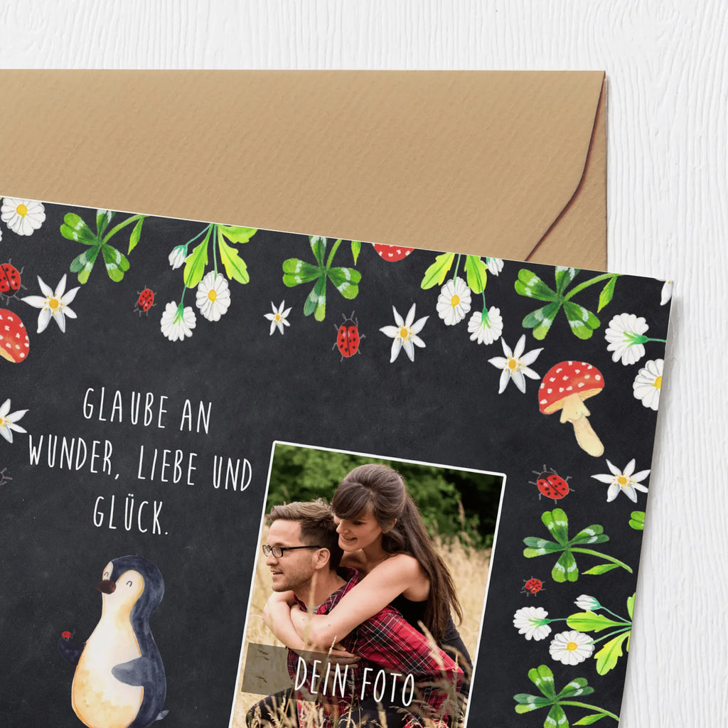 Personalized Photo Deluxe Card Penguin ladybug Personalisierte Foto Grußkarte, Pinguin, Pinguine, Marienkäfer, Liebe, Wunder, Glück, Freude, Lebensfreude