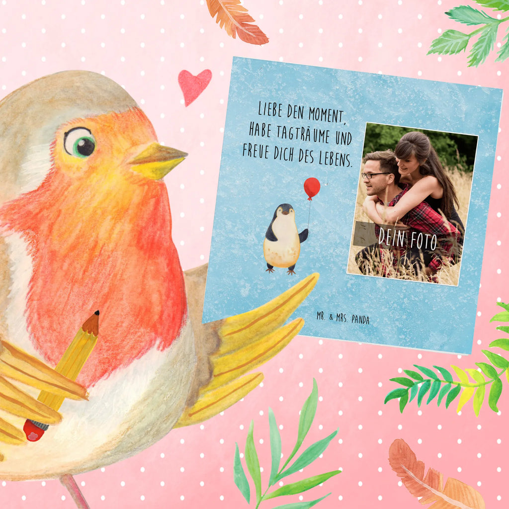 Personalized Photo Deluxe Card Penguin balloon Personalisierte Foto Grußkarte, Pinguin, Pinguine, Luftballon, Tagträume, Lebenslust, Geschenk Freundin, Geschenkidee, beste Freundin, Motivation, Neustart, neues Leben, Liebe, Glück