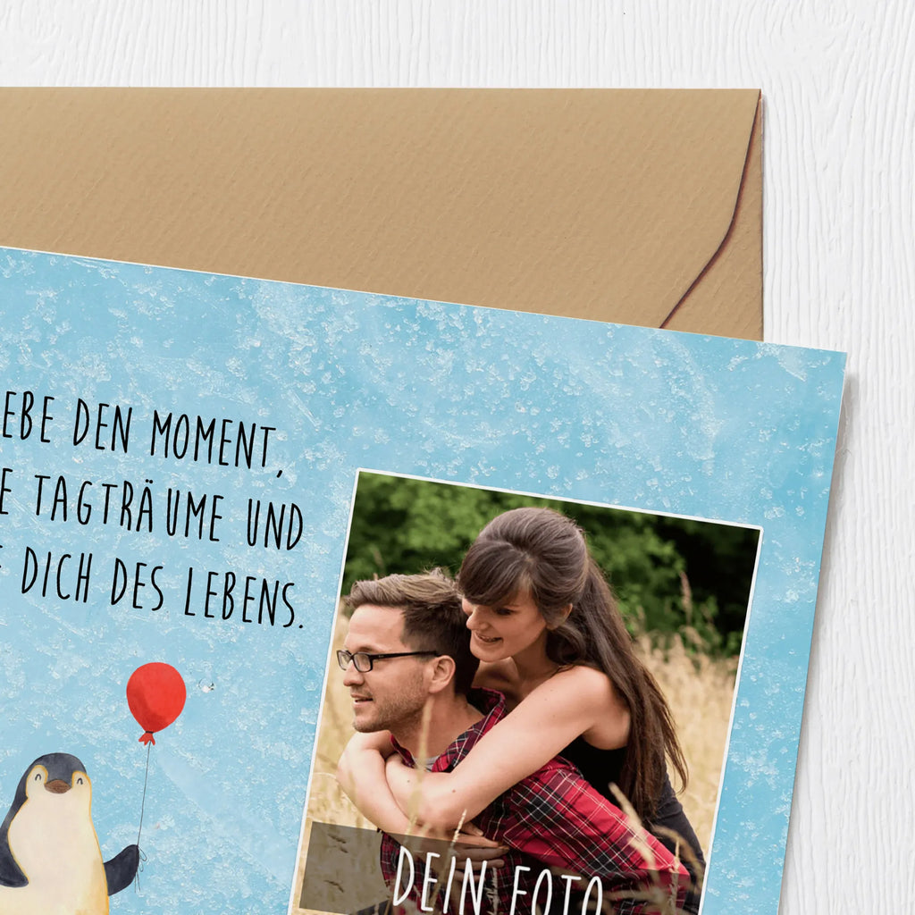 Personalized Photo Deluxe Card Penguin balloon Personalisierte Foto Grußkarte, Pinguin, Pinguine, Luftballon, Tagträume, Lebenslust, Geschenk Freundin, Geschenkidee, beste Freundin, Motivation, Neustart, neues Leben, Liebe, Glück