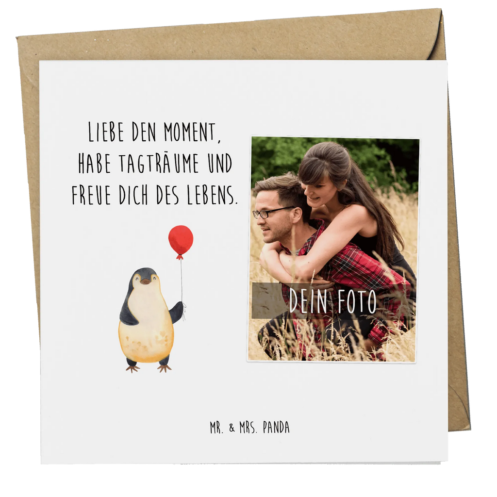 Personalized Photo Deluxe Card Penguin balloon Personalisierte Foto Grußkarte, Pinguin, Pinguine, Luftballon, Tagträume, Lebenslust, Geschenk Freundin, Geschenkidee, beste Freundin, Motivation, Neustart, neues Leben, Liebe, Glück
