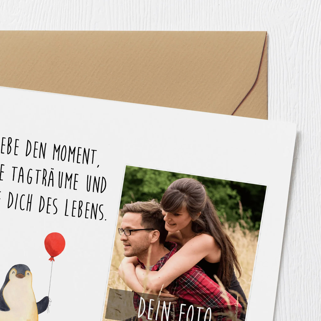Personalized Photo Deluxe Card Penguin balloon Personalisierte Foto Grußkarte, Pinguin, Pinguine, Luftballon, Tagträume, Lebenslust, Geschenk Freundin, Geschenkidee, beste Freundin, Motivation, Neustart, neues Leben, Liebe, Glück