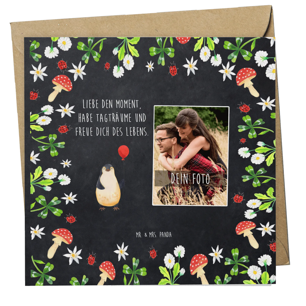 Personalized Photo Deluxe Card Penguin balloon Personalisierte Foto Grußkarte, Pinguin, Pinguine, Luftballon, Tagträume, Lebenslust, Geschenk Freundin, Geschenkidee, beste Freundin, Motivation, Neustart, neues Leben, Liebe, Glück