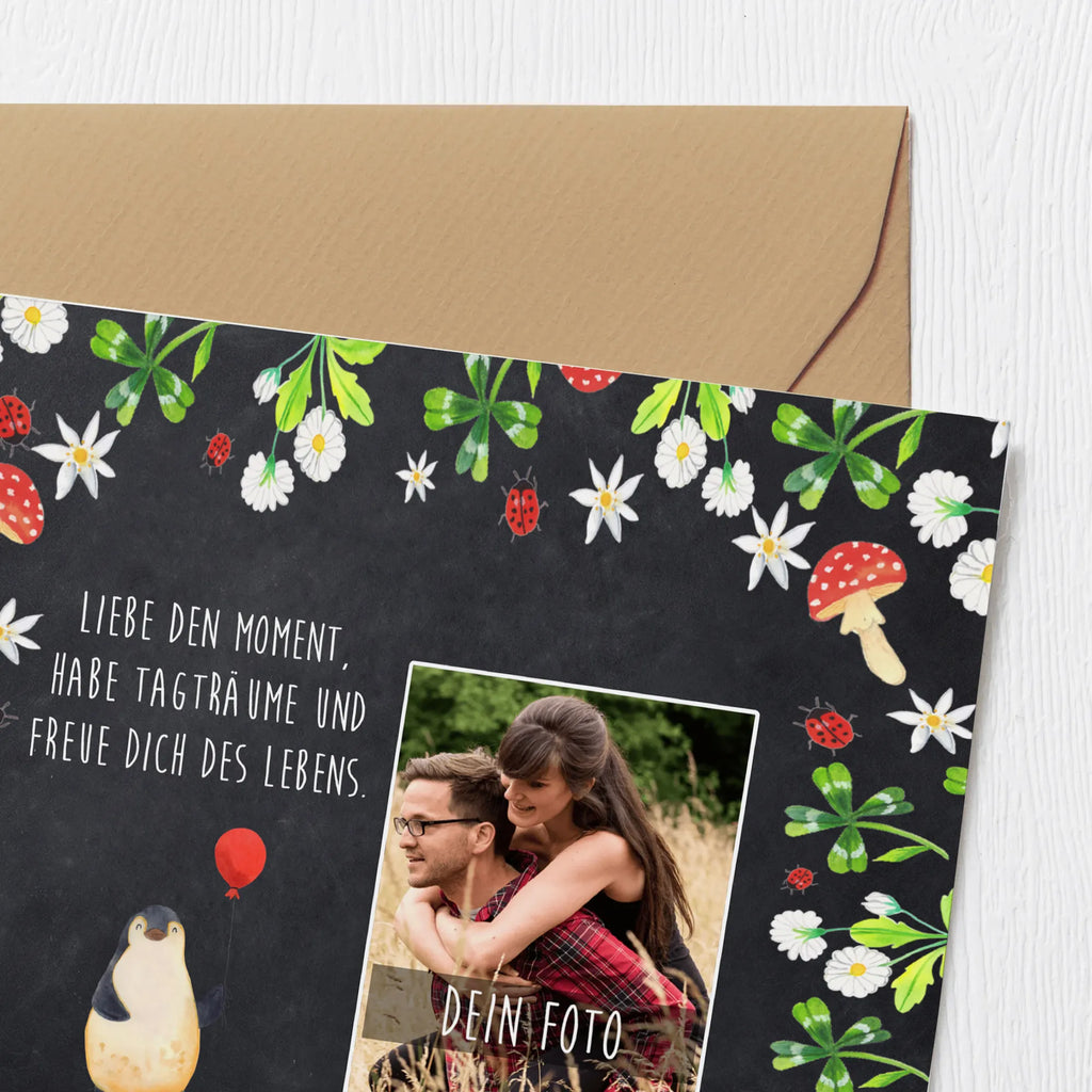 Personalized Photo Deluxe Card Penguin balloon Personalisierte Foto Grußkarte, Pinguin, Pinguine, Luftballon, Tagträume, Lebenslust, Geschenk Freundin, Geschenkidee, beste Freundin, Motivation, Neustart, neues Leben, Liebe, Glück