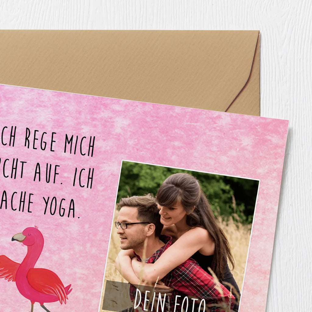 Personalisierte Foto Deluxe Karte Flamingo Yoga Personalisierte Foto Grußkarte, Flamingo, Yoga-Übung, Tiefenentspannung, Achtsamkeit, Namaste, Aufregen, Vogel, Yoga, Entspannung, Ärger