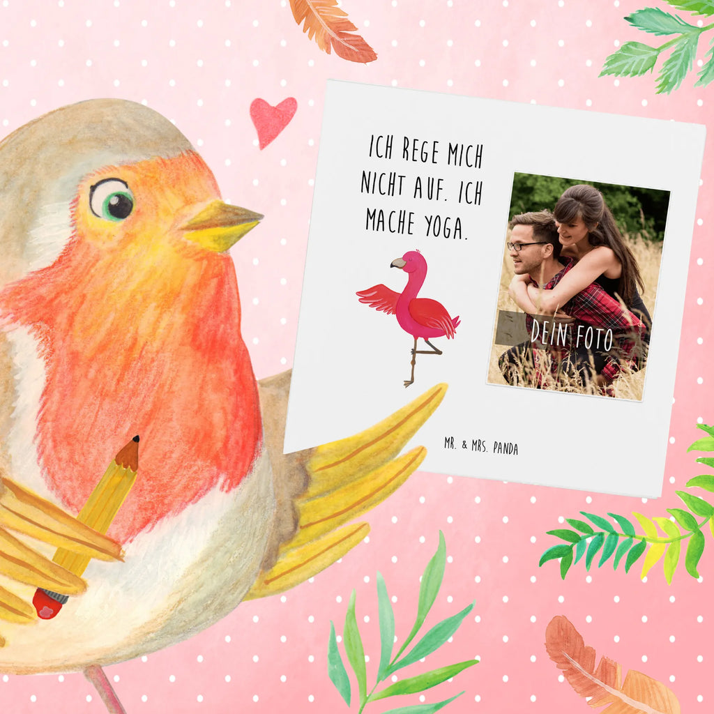Personalisierte Foto Deluxe Karte Flamingo Yoga Personalisierte Foto Grußkarte, Flamingo, Yoga-Übung, Tiefenentspannung, Achtsamkeit, Namaste, Aufregen, Vogel, Yoga, Entspannung, Ärger