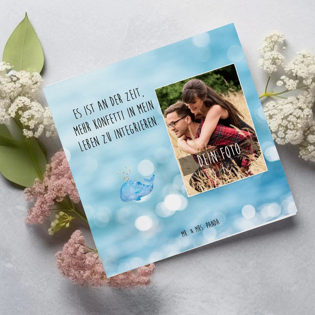Personalized Photo Deluxe Card whale confetti Personalisierte Foto Grußkarte, Meerestiere, Meer, Urlaub, Motivation, Wal, Neuanfang, Geburtstag, Neustart, Diät, Lebensabschnitt, Wale, Konfetti, Abnehmen, Trennung