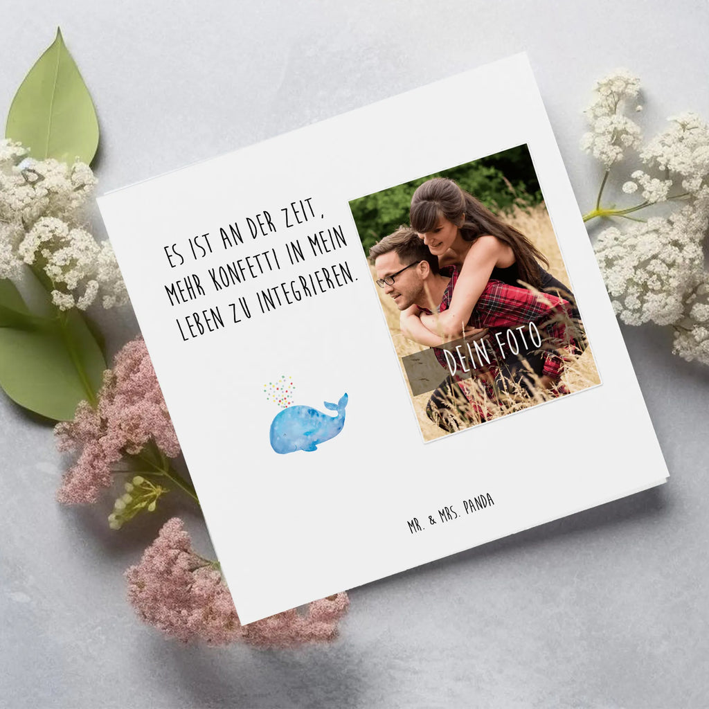 Personalized Photo Deluxe Card whale confetti Personalisierte Foto Grußkarte, Meerestiere, Meer, Urlaub, Motivation, Wal, Neuanfang, Geburtstag, Neustart, Diät, Lebensabschnitt, Wale, Konfetti, Abnehmen, Trennung