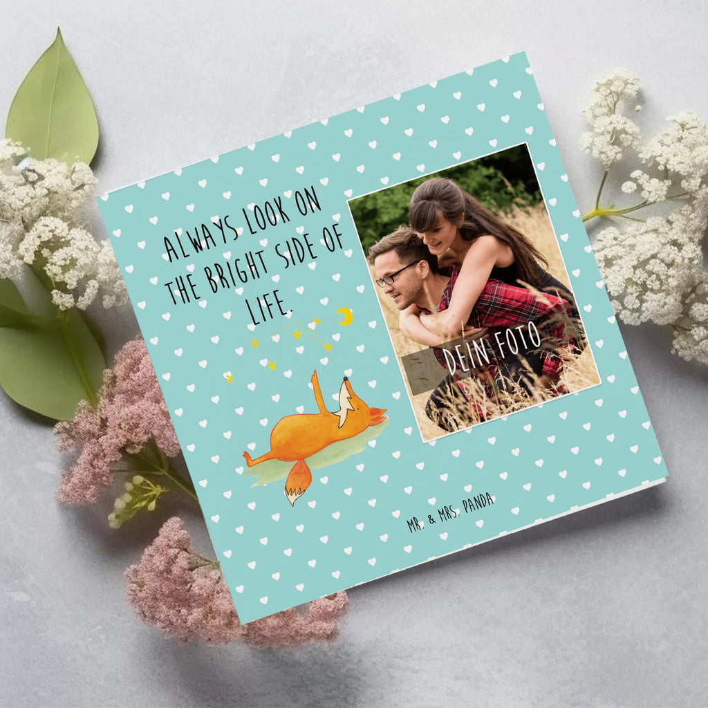 Personalized Photo Deluxe Card Fox Stars Personalisierte Foto Grußkarte, Fuchs, tröstende Worte, Romantik, Always Look on the Bright Side of Life, Spruch positiv, Spruch schön, Füchse