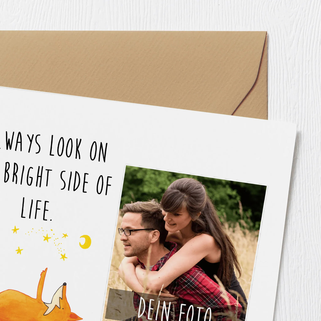 Personalized Photo Deluxe Card Fox Stars Personalisierte Foto Grußkarte, Fuchs, tröstende Worte, Romantik, Always Look on the Bright Side of Life, Spruch positiv, Spruch schön, Füchse