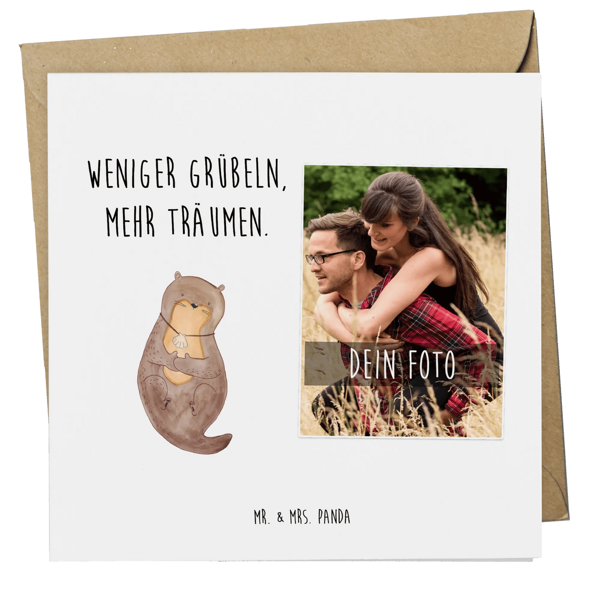 Personalisierte Foto Deluxe Karte Otter Muschel Personalisierte Foto Grußkarte, Karte mit Bild, Fotogrußkarte, Fotokarte, Fotopostkarte, Klappkarte mit Foto, karte mit eigenem foto, Postkarte mit Foto, Otter, Fischotter, Seeotter, Tagträumen, Träumen, Otterliebe, Grübeln, Büro, Motivation