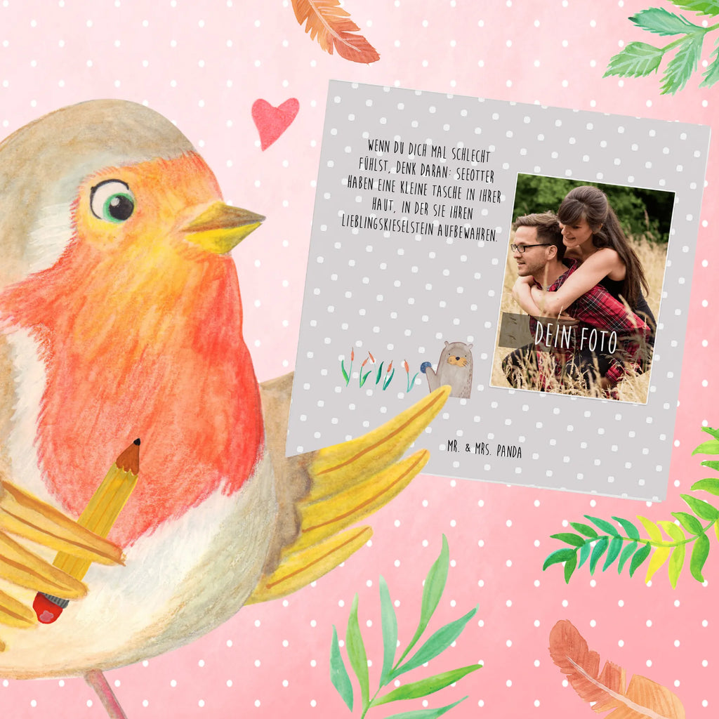 Personalized Photo Deluxe Card otter Stone Personalisierte Foto Grußkarte, Otter, Fischotter, Seeotter, Otter Seeotter See Otter