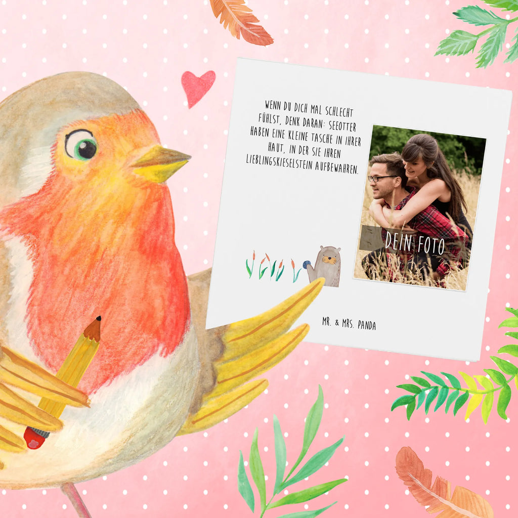 Personalized Photo Deluxe Card otter Stone Personalisierte Foto Grußkarte, Otter, Fischotter, Seeotter, Otter Seeotter See Otter