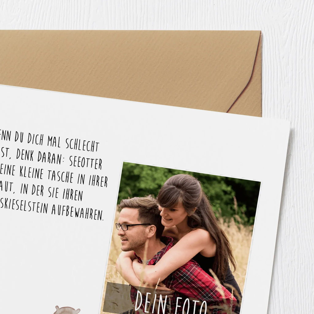 Personalized Photo Deluxe Card otter Stone Personalisierte Foto Grußkarte, Otter, Fischotter, Seeotter, Otter Seeotter See Otter